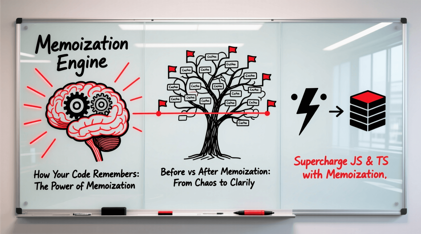 hand-drawn, sketch-like art style with text : What Is Memoization? Supercharge Your JavaScript & TypeScript Performance